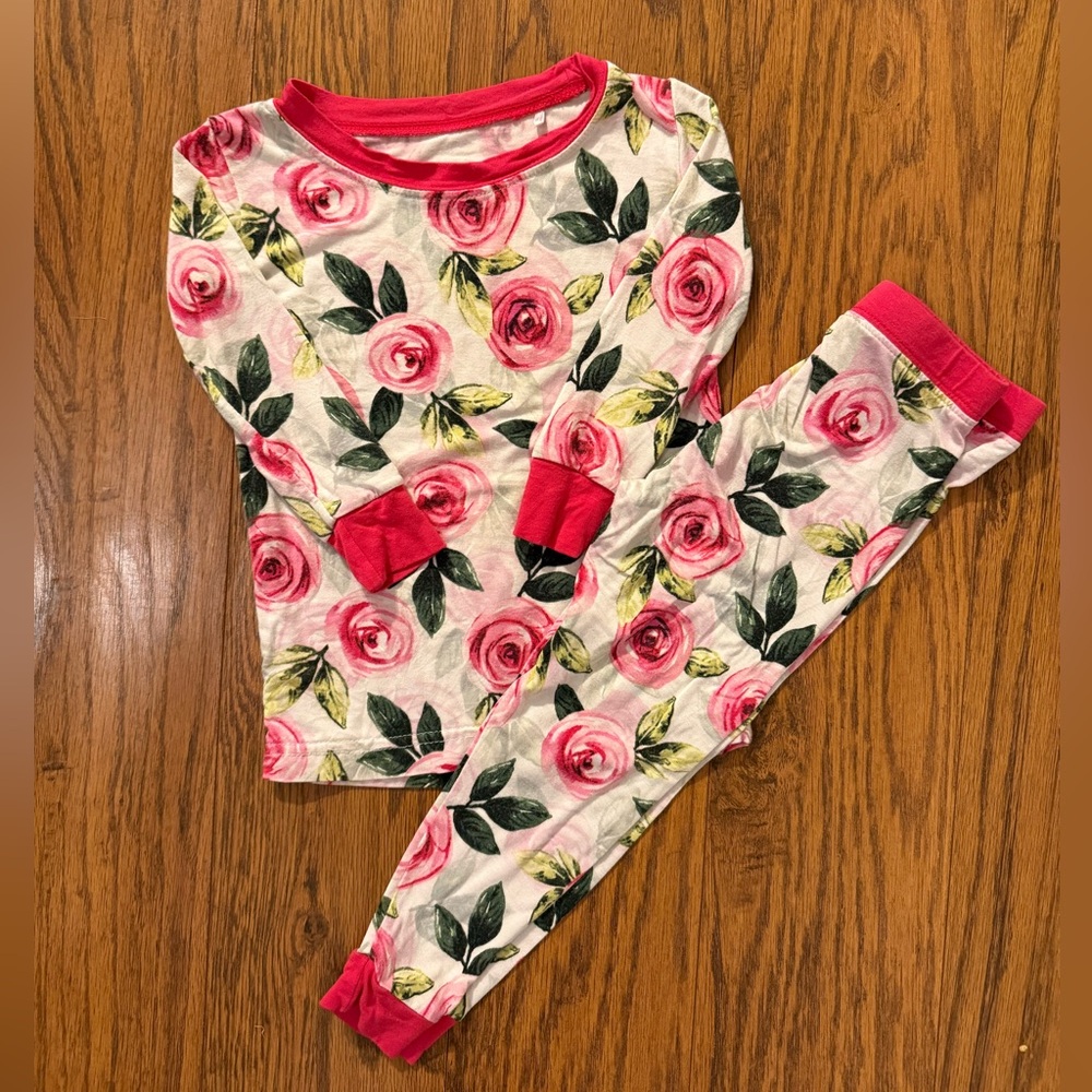Little Sleepies Roses Pajamas - Pink and Green Bamboo